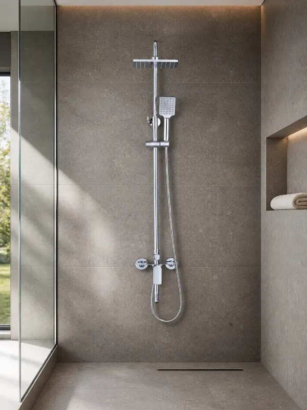 Chromen douchezuil met hoofd- en handdouche